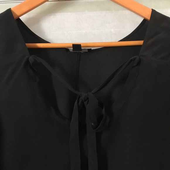Charcoal Black 100% Silk Dress w/ tie front collar - Picture 2 of 5